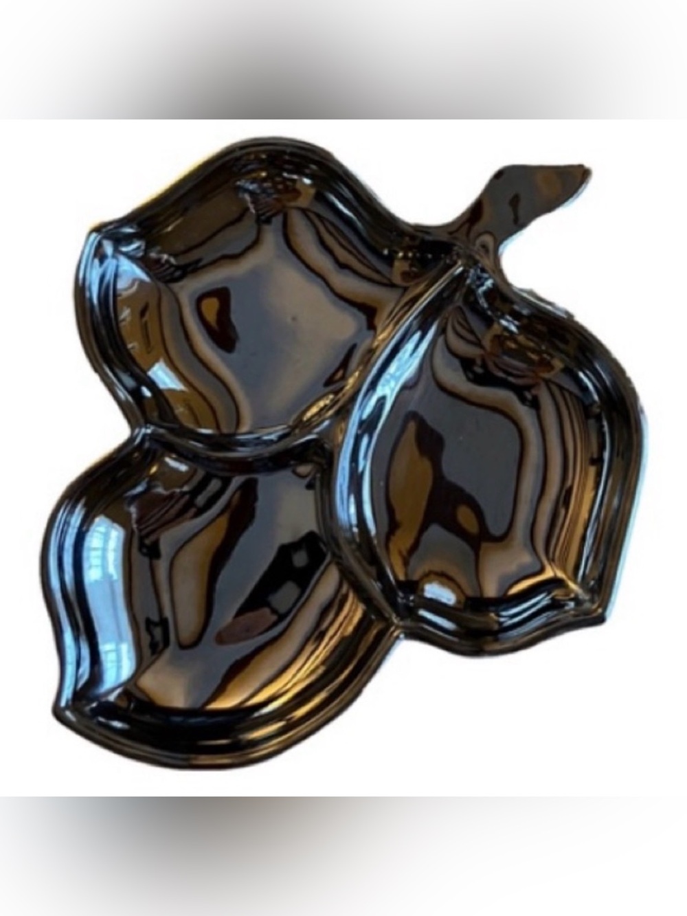 Vintage SilvaLyte 3-Part Divided Leaf Shaped Glass Nut Candy Dish 1950's
